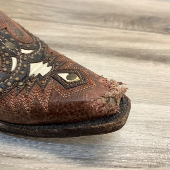 Corral G1042 Womens Studded Inlay 7M Brown Leather Inlay Snip Toe Western Boot - Picture 3 of 16